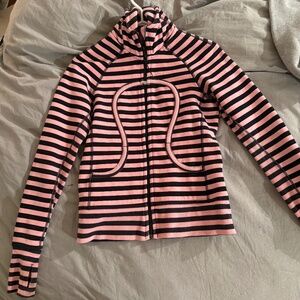 Lululemon Pink Black Stripe Scuba Hoodie Zip Jackets Size 4